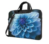 Sac à bandoulière pour ordinateur portable de 14 pouces pour homme et femme, sac à bandoulière imperméable avec poignée et sangle pour ordinateur portable, motif fleur de dahlia bleu