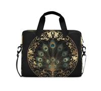 Sac à bandoulière pour ordinateur portable de 15,6" avec poignée et bandoulière - Fermeture éclair - Plume de paon victorienne - Doré