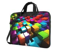 Sac à bandoulière pour ordinateur portable - Étanche - Cubes colorés 3D - Avec poignée et sangle, Noir/blanc, 14 inch