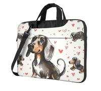 Sac à bandoulière pour ordinateur portable imprimé « I Love My Dog Teckels » - Triple couche de protection antichoc - Pour homme et femme, Noir , 15.6 inch
