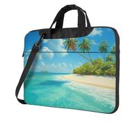 Sac à bandoulière pour ordinateur portable imprimé île avec plage de sable et palmiers, triple couche de protection antichoc pour homme et femme, Noir , 14 inch