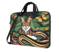 Sac à bandoulière pour ordinateur portable imprimé L'histoire du serpent et du chat Facile à utiliser lors de vos voyages d'affaires, noir, 13 inch