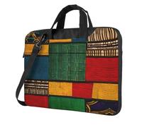 Sac à bandoulière pour ordinateur portable imprimé patchwork style africain pour ordinateur portable 13/14/15,6 pouces, Noir , 14 inch