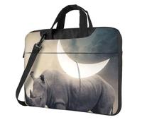 Sac à bandoulière pour ordinateur portable imprimé rhino - Protection triple couche - Résistant aux chocs - Pour homme et femme, Noir , 15.6 inch
