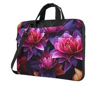 Sac à bandoulière pour ordinateur portable - Motif fleurs violettes et rouges, Noir/blanc, 14 inch