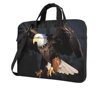 Sac à bandoulière pour ordinateur portable pour homme et femme, sac à bandoulière étanche 3D aigle chauve avec poignée et sangle, Noir/blanc, 13 inch