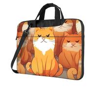 Sac à bandoulière pour ordinateur portable pour homme et femme, sac à bandoulière étanche avec poignée et motif chats oranges, Noir/blanc, 14 inch