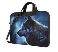 Sac à bandoulière pour ordinateur portable pour homme et femme, sac à bandoulière étanche avec poignée et motif loup solitaire, Noir/blanc, 13 inch