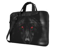 Sac à bandoulière pour ordinateur portable pour homme et femme, sac à bandoulière étanche avec poignée et motif loup aux yeux rouges noirs, Noir/blanc, 13 inch