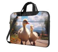 Sac à bandoulière pour ordinateur portable pour homme et femme, sac à bandoulière étanche avec poignée en forme d'oie mignonne, Noir/blanc, 14 inch