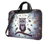 Sac à bandoulière pour ordinateur portable pour homme et femme, sac à bandoulière étanche avec poignée et motif hibou, branches d'arbre, Noir/blanc, 14 inch