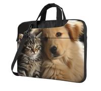 Sac à bandoulière pour ordinateur portable pour homme et femme, sac à bandoulière étanche avec poignée pour chats et chiens, Noir/blanc, 14 inch