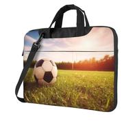 Sac à bandoulière pour ordinateur portable pour homme et femme, sac à bandoulière étanche avec poignée et sangle pour ballon de football sur un terrain, Noir/blanc, 14 inch