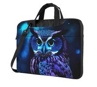 Sac à bandoulière pour ordinateur portable pour homme et femme, sac à bandoulière étanche avec poignée et motif hibou bleu, Noir/blanc, 14 inch