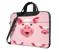 Sac à bandoulière pour ordinateur portable pour homme et femme, sac à bandoulière étanche avec tête de cochon rose drôle avec poignée, noir, 14 inch