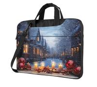 Sac à bandoulière pour ordinateur portable pour homme et femme, sac à bandoulière étanche pour atmosphère de Noël avec poignée et sangle, Noir/blanc, 13 inch