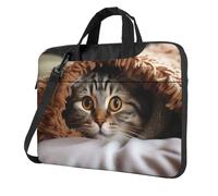 Sac à bandoulière pour ordinateur portable pour homme et femme, sac à bandoulière imperméable avec poignée et motif chat sous couverture, noir, 14 inch