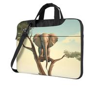 Sac à bandoulière pour ordinateur portable pour homme et femme, sac à bandoulière imperméable avec poignée et bandoulière Motif éléphant sur un arbre, Noir/blanc, 13 inch