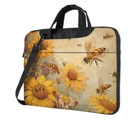 Sac à bandoulière pour ordinateur portable rural avec imprimé fleurs d'abeilles, triple couche de protection antichoc pour ordinateur portable pour homme et femme, Noir , 13 inch