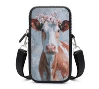 Sac à bandoulière pour téléphone portable avec sangle réglable Motif fleurs sur tête de vache Gouache Peinture à la gouache