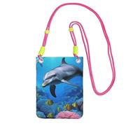 Sac à bandoulière pour téléphone portable dauphin dans le récif de corail pour femme et homme - Mini sac à main imperméable pour téléphone portable avec sangle réglable - Pochette de voyage pour