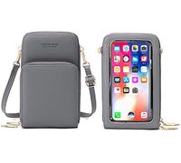 Sac à Bandoulière pour Téléphone Portable Femmes Sac à Ecran Tactile Cuir PU Pochette Portefeuille Femme Porte Cartes avec Bandoulière et Dragonne, Bb-gris, L, Bb-gris, L