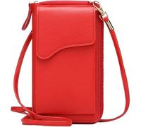 Sac à Bandoulière pour Téléphone Portable, Mini Pochette Porte Carte Épaule, Petit Cuir PU Crossbody Femme, Fille Sac à Main Portefeuille, Monnaie Sacoche avec Sangle Réglable et Fentes (rouge)