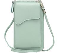 Sac à Bandoulière pour Téléphone Portable, Mini Pochette Porte Carte Épaule, Petit Cuir PU Crossbody Femme, Fille Sac à Main Portefeuille, Monnaie Sacoche avec Sangle Réglable et Fentes (vert)