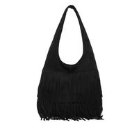 Sac à bandoulière pratique rétro glands doux sac à main Top Handel Bag vintage sacs aisselles avec compartiments multifonctions, Noir/blanc, Bohème