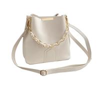 Sac à bandoulière raffiné en cuir PU couleur unie avec dévidoir de chaîne seau sac à main bandoulière porte-monnaie pour femme mode utilisation quotidienne sac à main, beige