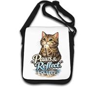 Sac à bandoulière réfléchissant Moment avec pattes de chat mignonnes Blanc