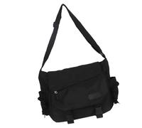 Sac à bandoulière réglable en nylon avec fermeture éclair pour adolescent et étudiant - Grande capacité, Noir , One Size