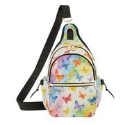 Sac à bandoulière réglable en polyester avec motif papillon de style batik 7 l pour les trajets en plein air