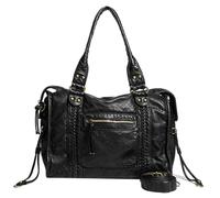 Sac à bandoulière rétro en cuir pour femmes avec pochets Sac à poignée supérieure (noir)