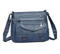 Sac à bandoulière rétro pour femme - Bretelles réglables - Décoration cœur - Multi-poches - Multifonction, bleu