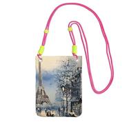 Sac à bandoulière romantique Paris Tour Eiffel imprimé pour femme, mini porte-monnaie pour téléphone, joli portefeuille pour téléphone, pour randonnée, voyage, cadeau, Fuchsia, Taille unique