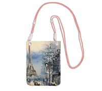 Sac à bandoulière romantique Paris Tour Eiffel imprimé pour femme, mini porte-monnaie pour téléphone, joli portefeuille pour téléphone, pour randonnée, voyage, cadeau, rose, Taille unique