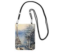 Sac à bandoulière romantique Paris Tour Eiffel imprimé pour femme, mini porte-monnaie pour téléphone, joli portefeuille pour téléphone, pour randonnée, voyage, cadeau, Noir , Taille unique