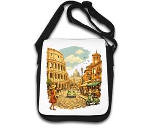 Sac à bandoulière Romantique Scène de rue Près de Monument Historique Romain Blanc