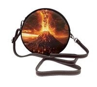 Sac à bandoulière rond en cuir avec bandoulière réglable et motif cocotier et plage de sable pour femme, Volcan, Taille unique