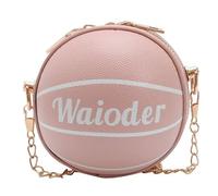 Sac à bandoulière rond en cuir avec chaîne en métal pour enfants, filles, vacances, voyage, rue, rose, 48,3 x 48,3 x 48,3 cm