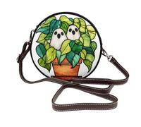 Sac à bandoulière rond en cuir avec deux fantômes dans un pot de fleurs pour femme