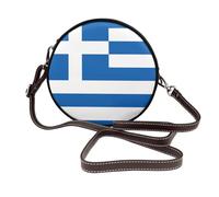 Sac à bandoulière rond en cuir avec drapeau de la Grèce pour femme