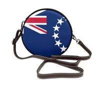 Sac à bandoulière rond en cuir avec drapeau des îles Cook pour femme