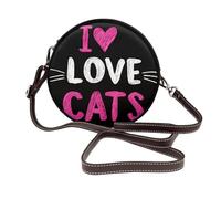 Sac à bandoulière rond en cuir avec inscription « I Love Cats » - Rose