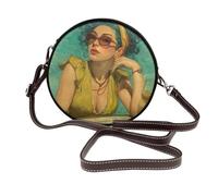 Sac à bandoulière rond en cuir avec inscription « Woman At The Pool Bar » pour femme