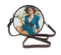 Sac à bandoulière rond en cuir avec inscription « Woman Drinking At The Beach »