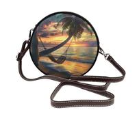 Sac à bandoulière rond en cuir avec motif dauphins, tortue de mer, pieuvre, pour femme, avec sangle réglable, Coco Beach Sunset Hamac, Taille unique