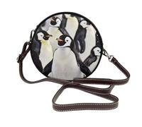 Sac à bandoulière rond en cuir avec motif dauphins, tortue de mer, pieuvre, pour femme, avec sangle réglable, Joli motif pingouin, Taille unique