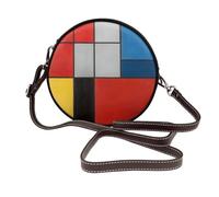 Sac à bandoulière rond en cuir avec motif dauphins, tortue de mer, pieuvre, pour femme, avec sangle réglable, Composition : rouge, jaune, bleu et noir, Taille unique